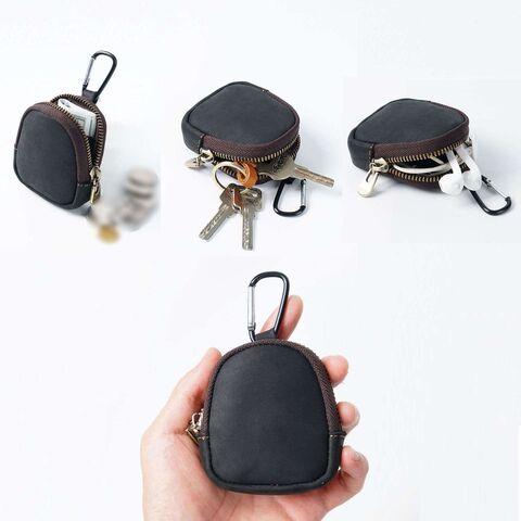 Hochwertige Kopfhörertasche zur Aufbewahrung von Kopfhörerkabeln, Kopfhörerhüllen mit Reißverschluss, schwarzer Schlüsselanhänger aus echtem Leder mit Haken.