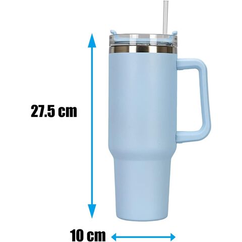 Copo de café de 1182 ml (40 oz) para viagem, caneca de aço inoxidável de parede dupla com isolamento a vácuo, com alça e canudo, copo térmico portátil para carro