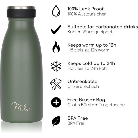 Garrafa de Aço Inoxidável para Beber, Garrafa Térmica para Crianças e Adultos, à Prova de Vazamentos, Garrafa Isolada Adequada para Bebidas Carbonatadas