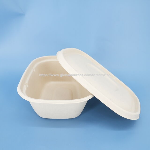 Tigelas de sopa descartáveis OEM de cana-de-açúcar, recipiente compostável de papel para viagem com impressão de desaparecimento
