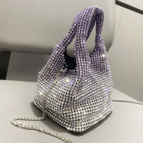 Designer Women's Full Rhinestones Bucket Bag Luxury Diamond Evening Shiny Crystal Clutch Purse and Handbag 2024 for sale at factory direct price