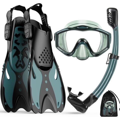 Ensemble de plongée en apnée pour adultes avec palmes, masque de plongée et lunettes de plongée antibuée, ensemble 3 en 1 panoramique grand angle