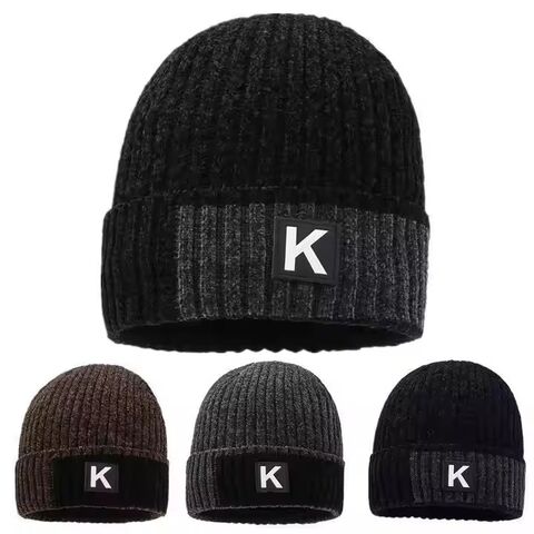 Gorro de invierno para hombre, tejido cálido para exteriores con forro polar grueso, gorro de ciclismo, contraste de color, gorro de lana K Chenille for sale at factory direct price