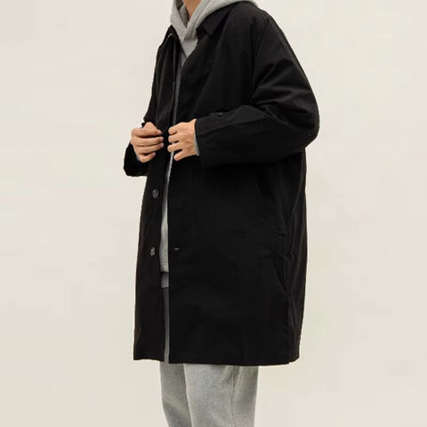Casaco corta-vento masculino de comprimento médio, com forro interno quente e à prova de frio de alta qualidade e personalizado, com abotoadura simples removível. for sale at factory direct price