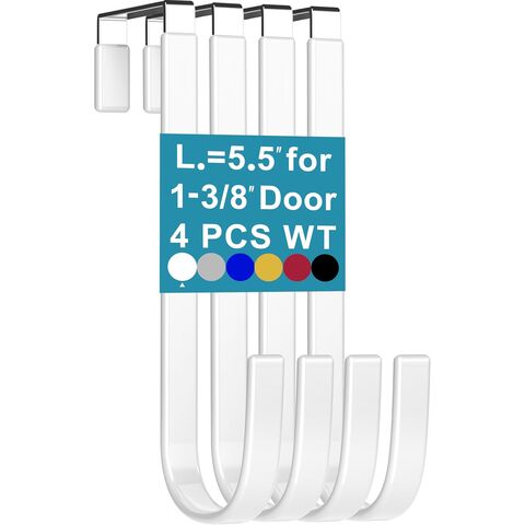 Colgadores para Puerta 4 Unidades L=5.5" para Puertas de 1 3/8" con Recubrimiento Plástico Blanco para Colgar Toallas, Batas, Perchero para Baño, Dormitorio, Litera