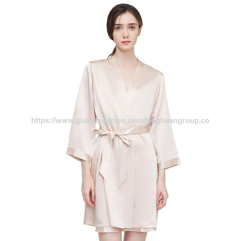 Set Piyama 2 Potong Jubah Gaun Tidur Sutra Murbei 100% Kustom, Pakaian Rumah Sutra 19 Momme