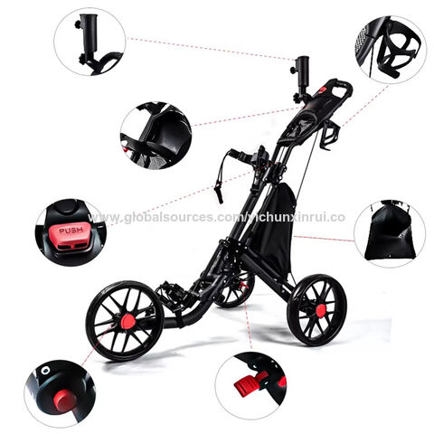 Carro de empuje de golf de aluminio con soporte de paraguas Nuevo estilo plegable altura ajustable 3 ruedas
