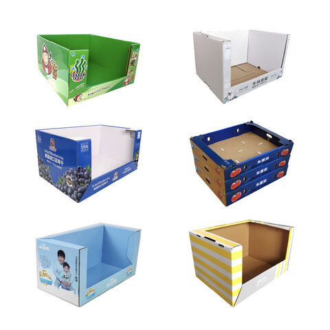 Caja de exhibición para tienda, estante de exhibición para artículos de uso diario, almacenamiento de cartón corrugado, caja de exhibición PDQ apilable