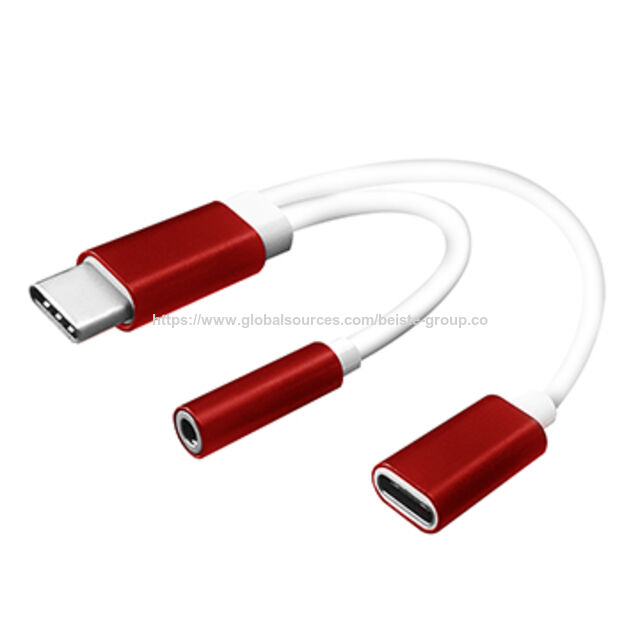 Adaptador de Cable de Audio 2 en 1 Tipo-C Macho a Audio de 3.5mm y Cargador Tipo-C Hembra