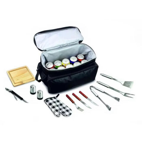 Ensemble de voyage facile pour le camping en plein air, produits les plus populaires, ensemble de 12 pièces d'ustensiles et sac isotherme pour barbecue en acier inoxydable for sale at factory direct price
