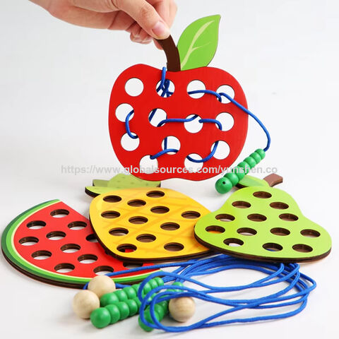 Juguete de madera para niños, coordinación ojo-mano, orugas comiendo fruta, ensartado, educación temprana for sale at factory direct price