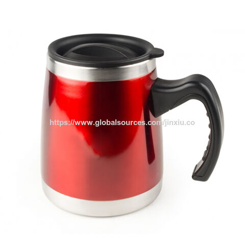 Prix fabricant : Mug de voyage isotherme 473ml (16oz) en acier inoxydable à double paroi, logo personnalisé, couleur rouge et poignée, pas cher