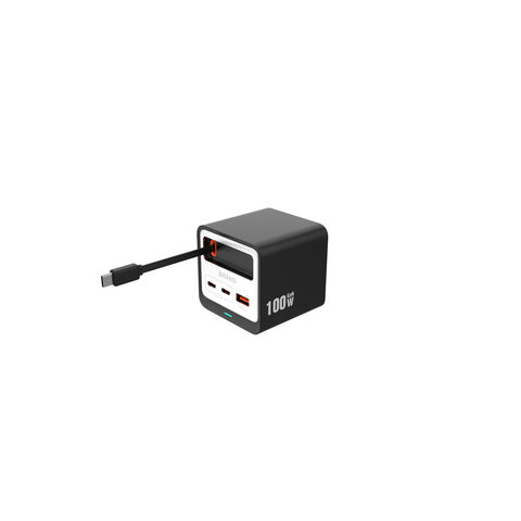 شاحن GaN عالمي USB-A + منفذين Type C مع كابل قابل للسحب ، 100 واط