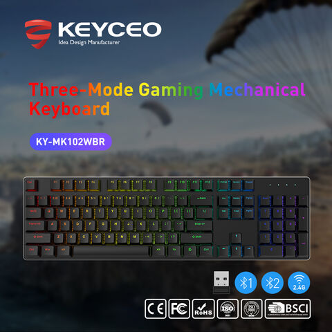 لوحة مفاتيح الألعاب الميكانيكية KY-MK102WBR ثلاثية الأوضاع، إضاءة RGB، مفاتيح ميكانيكية قابلة للتبديل السريع، تصميم كابل قابل للفصل for sale at factory direct price