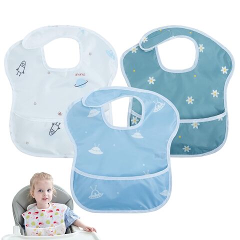 3er Pack Baby Lätzchen, wasserdicht, leicht zu reinigen, Fütterungslätzchen, Entwöhnungslätzchen, verstellbarer Verschluss, geeignet für Kinder mit großen Taschen