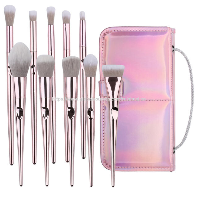 Ensemble de 10 pinceaux de maquillage en laine de fibre violette multi-dégradée avec manches ergonomiques en résine pour voyage