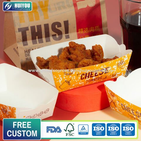 Bandejas de papel para envasado de alimentos con logo personalizado, caja con forma de barco para perritos calientes y corndogs, caja para sushi, embalaje para comida rápida para llevar, bandeja para snacks for sale at factory direct price
