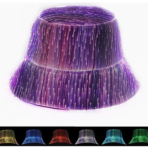 Chapéu de balde brilhante de fibra óptica com sete cores que mudam, estilo hip hop, dança de rua, chapéu luminoso LED que brilha no escuro