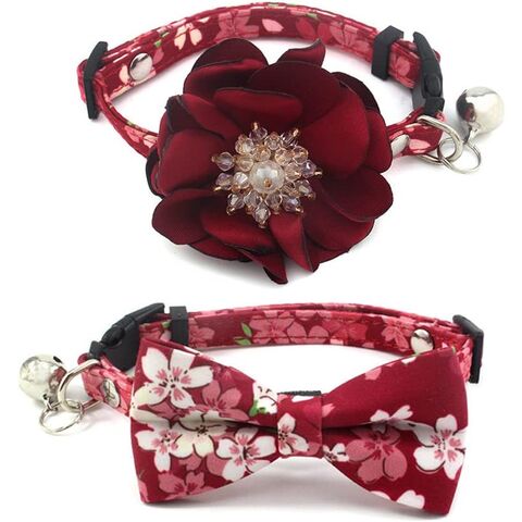 Collier Fleuri pour Chiens et Chats de Petite Taille - Lot de 2 Colliers Floraux Mignons pour Chiots Femelles avec Nœud Papillon Amovible et Cristal de Luxe for sale at factory direct price