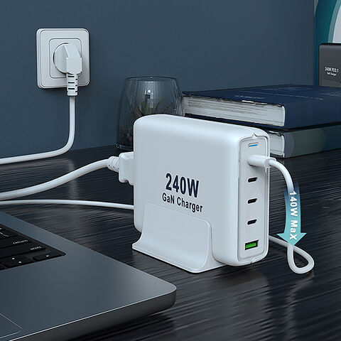 شاحن كمبيوتر محمول عالي الطاقة 100 واط 240 واط، شاحن سريع متعدد GaN USB-C للهواتف الذكية، شاحن مكتبي متنقل 140 واط 240 واط