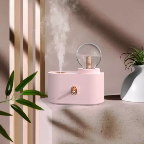Humidificador ultrasónico de escritorio para hogar con bombilla de color macaron, mini atomizador creativo con luz ambiental, humidificador de aromaterapia recargable por USB