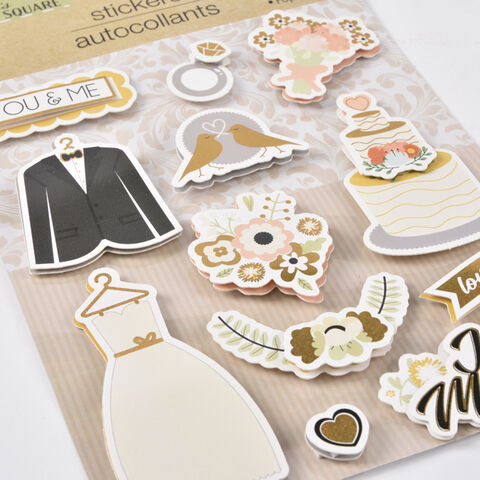 Stiker 3D pola pernikahan mewah, stiker kertas 3D desain khusus untuk kartu undangan pernikahan dan pesta pernikahan