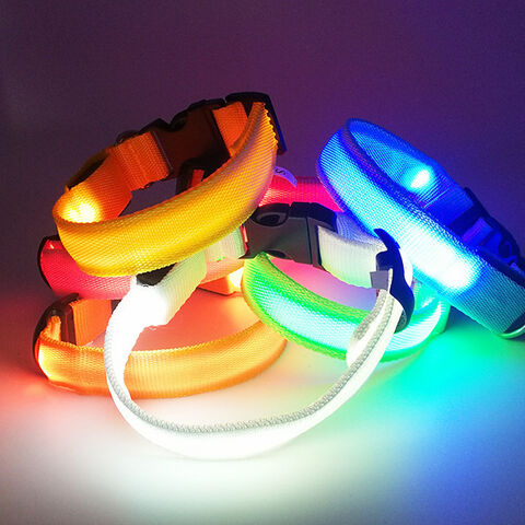 Luces LED collar de perro para perro ajustable poliéster resplandor noche PET accesorios luminoso intermitente collar mascotas suministros
