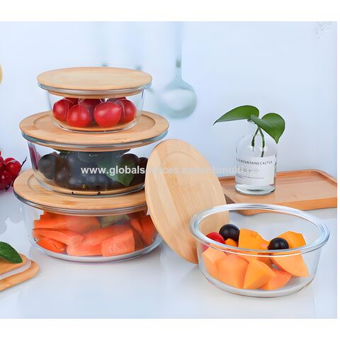 Gloway مجموعة من 4 قطع علب زجاجية دائرية محكمة الغلق بغطاء من الخيزران، قابلة لإعادة الاستخدام، لتجهيز الوجبات وتنظيم المؤن for sale at factory direct price