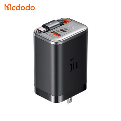 Mcdodo 411 FreeGo 67W Chargeur GaN Rétractable avec Câble US, Écran d'Affichage, Charge PD 45W 30W avec Câble 60W 65cm, Parfait pour les Voyages d'Affaires