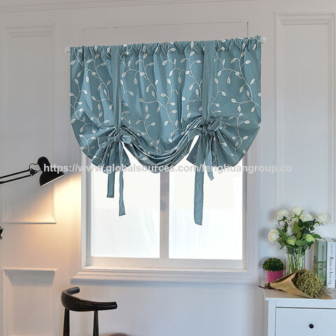 Thermal Insulated Blackout Curtain Adjustable Tie Up Shade Rod Pocket Panel for Small Window Vintage Floral Pattern for sale at factory direct price