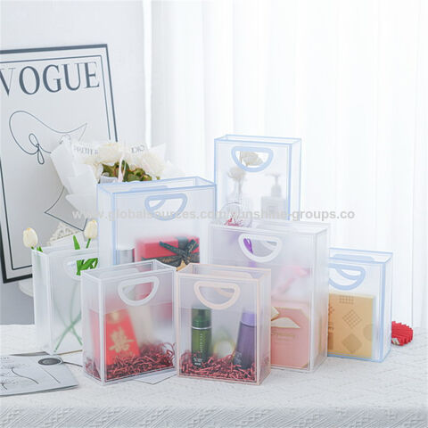 Sac transparent givré avec poignée trouée, sac cadeau en PVC, sac d'emballage cadeau pour bonbons de mariage
