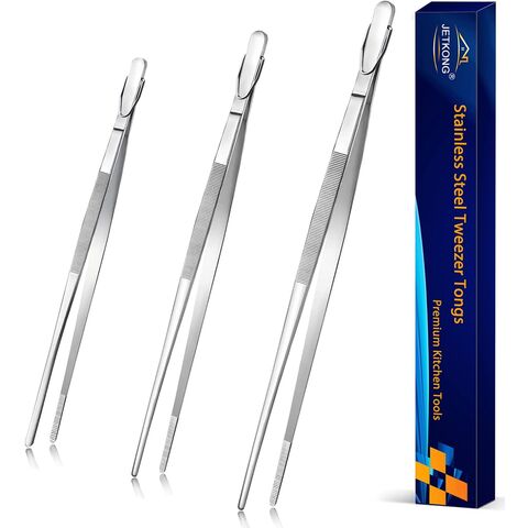 Pinces de Cuisine Extra Longues Robustes en Acier Inoxydable, Ensemble de 3 (23, 30, 35 cm, Argent) - Pinces Alimentaires de Qualité Professionnelle