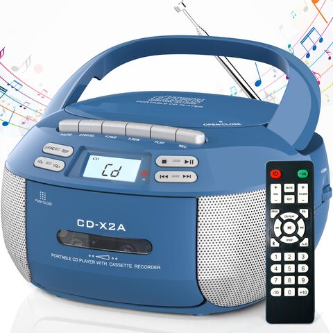 Rádio CD Player Cassete Portátil Boombox com Bluetooth, Aparelho de CD para Casa com Rádio AM/FM (Azul)