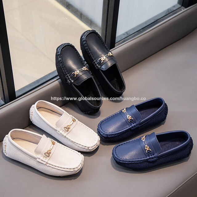Loafers anak-anak bisnis harian sepatu kulit, sepatu anak-anak baru 2024, permukaan rajutan, ringan bernapas, sepatu bean fashion