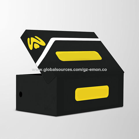 صندوق تعبئة الشعار بشعار مخصص ، صندوق بريد من الكرتون المموج الأسود المعاد تدويره for sale at factory direct price