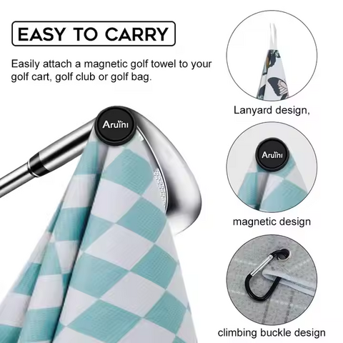 AILUOHA 2024 Benutzerdefiniertes magnetisches Golfhandtuch mit Waffelstruktur, bedruckter Mikrofaser-Clip mit starkem Magnet für Sport
