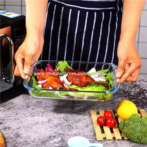 Fuente para horno de vidrio borosilicato alto 1/1.6/2.4/3L resistente al calor, bandeja rectangular para pescado, utensilios de cocina, apta para microondas, uso doméstico