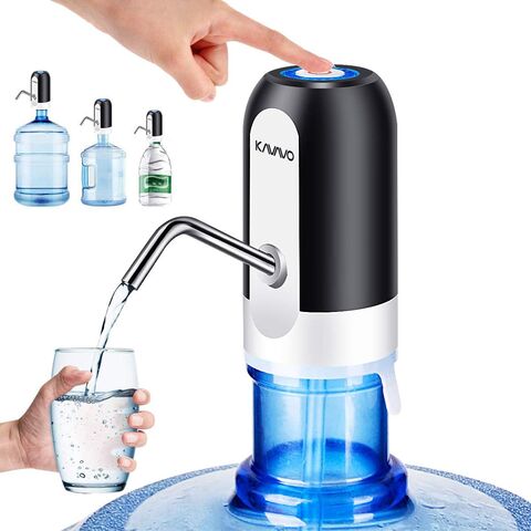 Water bottle pump, equipped with 2 different caliber water bottle adapters, rechargeable USB water switch, stainless steel.