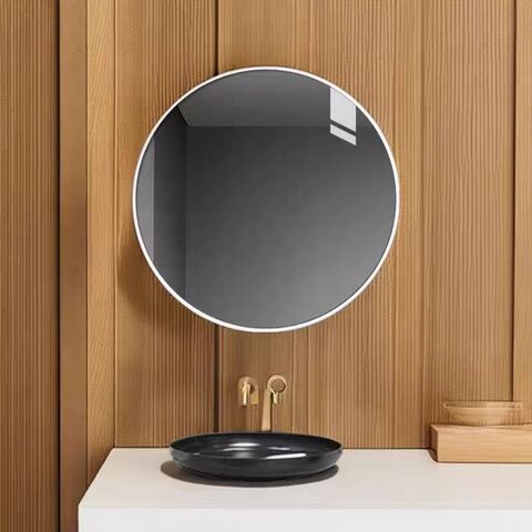 Miroir de salle de bain moderne complet mural en alliage d'aluminium et métal avec revêtement noir rond à prix réduit pour hôtel, miroir de salon for sale at factory direct price