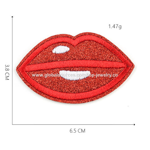 Patch bordir mewah bentuk mulut, desain bibir merah, lencana bordir, patch tas/jaket, audit BSCI, Sedex, SA8000 for sale at factory direct price