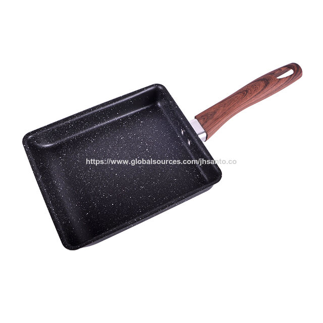 Poêle à tamagoyaki en acier au carbone avec revêtement en marbre et manche en bois doux - Idéal pour un usage professionnel