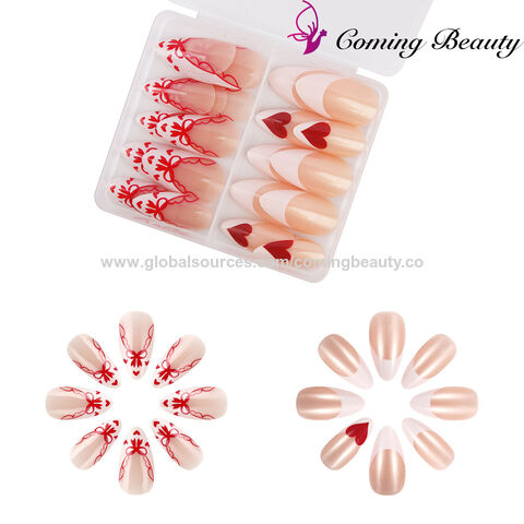 Uñas Postizas Almendradas Francesas Hechas a Mano de Alta Calidad, Diseño Personalizado 48PCS, Nueva Colección 2024 for sale at factory direct price