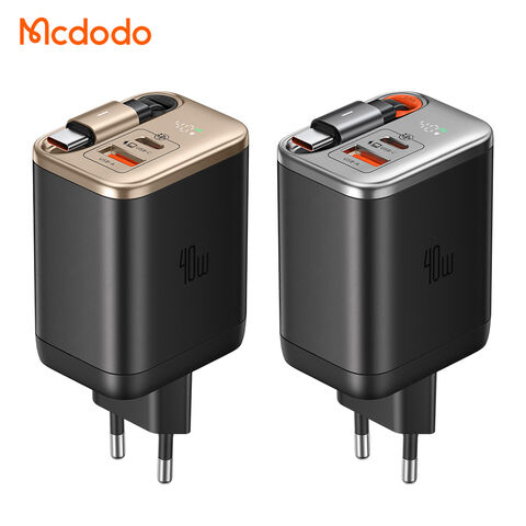 Mcdodo 428 FreeGo 40W Câble Rétractable 3 Sorties USB-C GaN Chargeur Affichage de la Puissance Charge Rapide avec 65cm Type-C Câble PD3.0 AFC