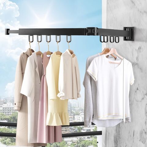 Séchoir à linge mural extensible et pliable de 90 cm avec 12 crochets, idéal pour balcons, buanderies et salles de bains. Vente directe d'usine. for sale at factory direct price
