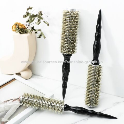 Cepillo de Pelo Profesional al por Mayor, Peines de Rodillo, Cepillo de Masaje con Cerdas de Jabalí, Cepillo de Pelo de Aluminio y Madera Negra