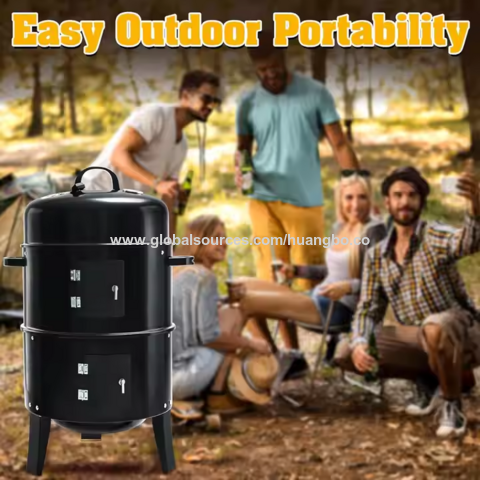 Barbacoa Ahumador de Carbón de 32 Pulgadas 3 EN 1 Portátil de Acero para Cocinar Carne en Interiores/Exteriores, Color Negro for sale at factory direct price