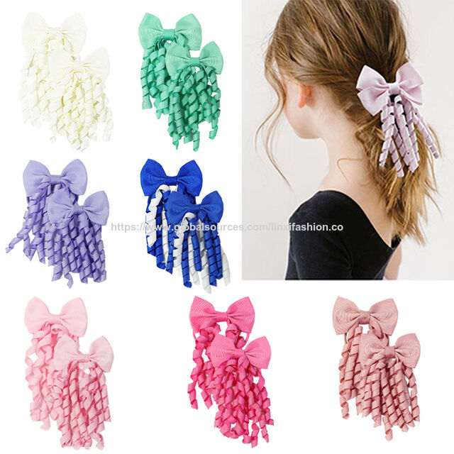 Lazos de cinta dulce para niñas, banda elástica para el cabello, accesorios para el cabello con borlas para niños for sale at factory direct price