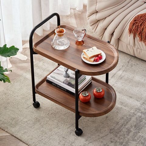 Mesa Auxiliar en Forma de C, Mesa Lateral Pequeña para Sofá, Mesa Robusta Deslizable Debajo del Sofá con Ruedas Desmontables para Sala de Estar, Dormitorio