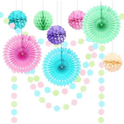 Guirlandes Suspendues en Nid d'Abeille, Pompons, Éventails en Papier pour Halloween, Diwali, Pâques, Goûter, Décor de Fond pour Baby Shower, Mariage de Printemps