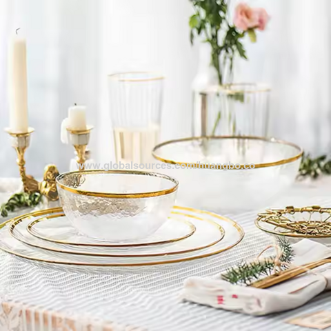 Conjunto de louças de vidro de luxo estilo nórdico por atacado: pratos e tigelas para jantar, envio rápido, uso doméstico e restaurante, coleção de cristais elegante